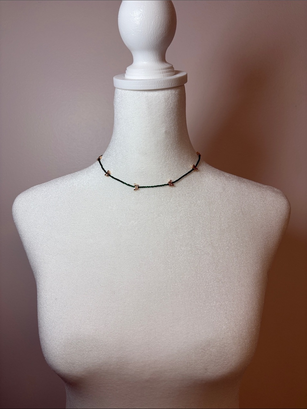Delicate Green Beaded Butterfly Necklace - Picture 2 of 3